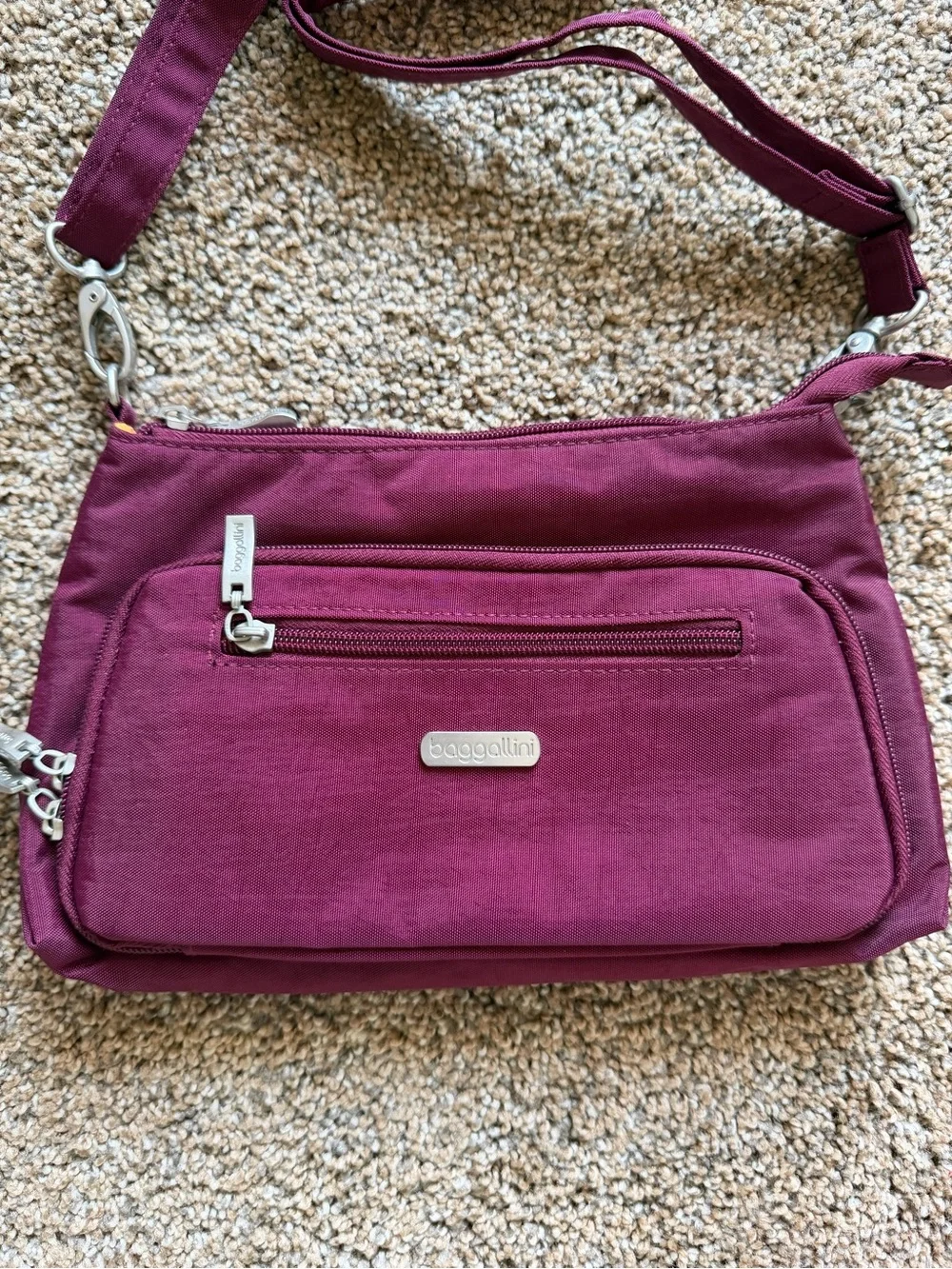 BAGGALLINI Deep Plum Purple Small Nylon Zippered Crossbody Shoulder Bag